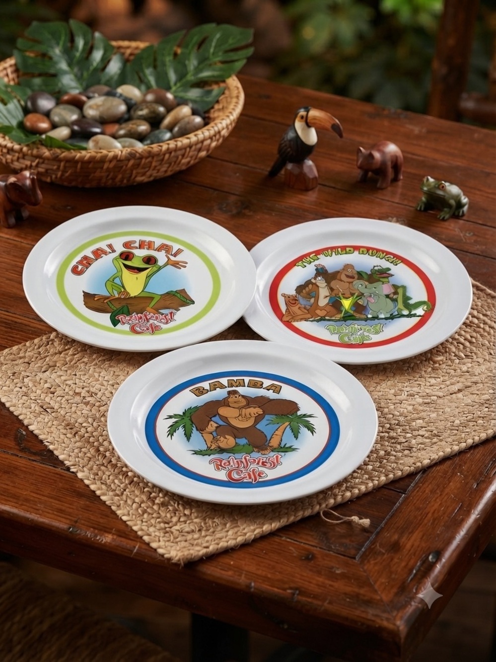 Vintage Rainforest Cafe Melamine Plates Monkey Frog Elephant Set Of 3